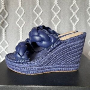 Kenneth Cole New York Olivia Braid Marine Blue Espadrille Wedges Size 6.5 NIB